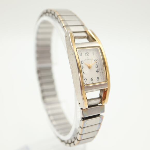 Anne Klein Womens Two Tone Rectangle 17mm Watch Stretch Metal Band w New Battery - Picture 10 of 14